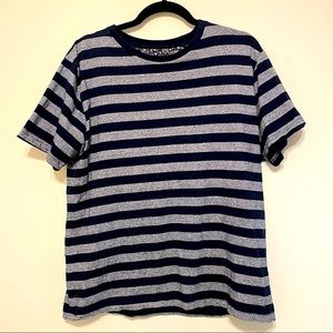 Denim & Flower Tee - Navy Blue and White Striped With Polka Dots - Size Large